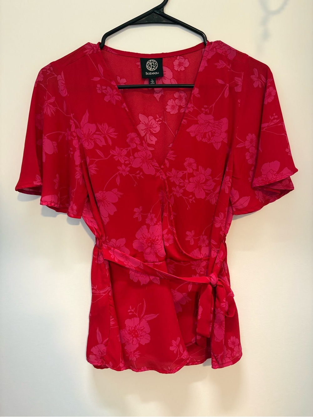 bobeau Red Floral Wrap Blouse